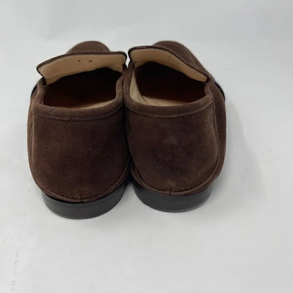 Paul Stuart Brown Blue Striped Herve Ribbon Band Slip on Suede Loafer Size 8